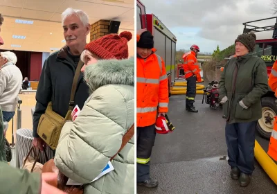 Sarah Dyke with affected residents and emergency services in Somerton, which was badly hit by the recent storms