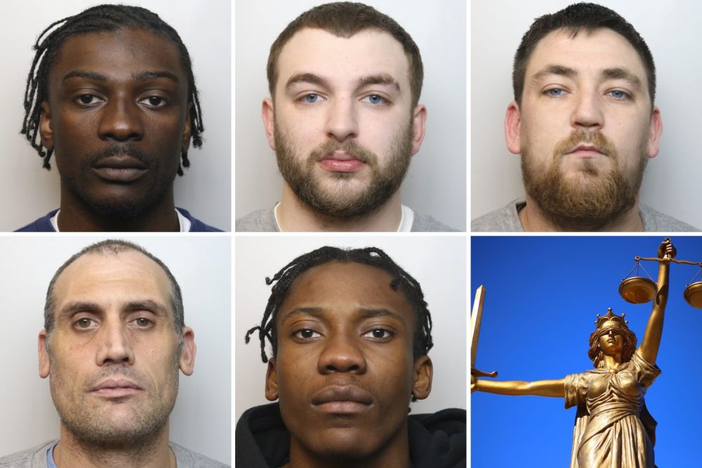 The five jailed were, clockwise from top left; Stephen Adetoyi, Jake Edmunds, Jack Roche, Gerard Mulimbi, and Jonathan Turford. Pictures: Wiltshire Police