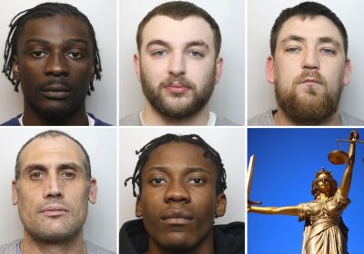 The five jailed were, clockwise from top left; Stephen Adetoyi, Jake Edmunds, Jack Roche, Gerard Mulimbi, and Jonathan Turford. Pictures: Wiltshire Police