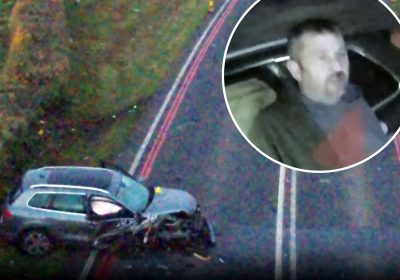 Leigh Brean, inset, drank 10 pints before causing a serious crash near Bristol Airport. Pictures: Avon & Somerset Police