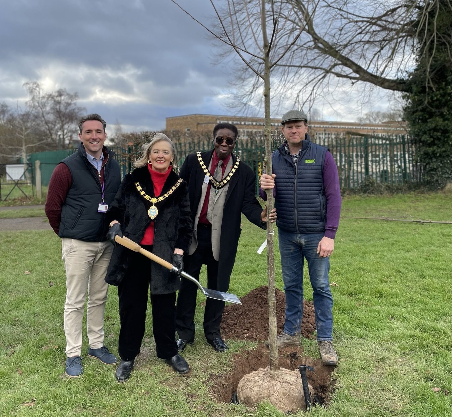 Mayor of Taunton, Councillor Vanessa Garside, and representatives from Taunton Town Council planting a wild cherry in Taunton Green Picture: Somerset Council
