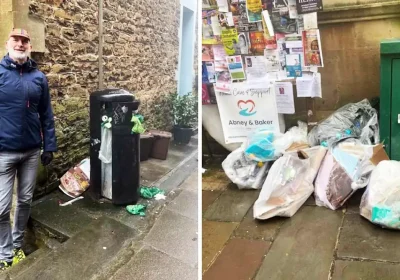 Frome Town Councillor Nick Dove with overflowing bins in the town. Picture: FTC