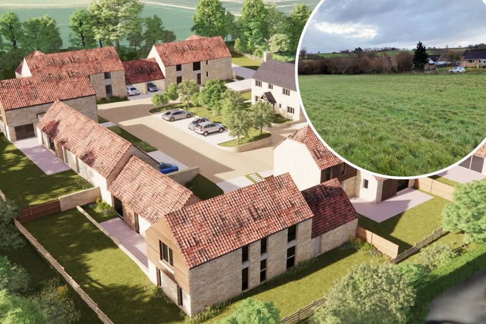 How the new homes, on land at Martock, inset, could look. Pictures: Orme/Grass Roots/Somerset Council