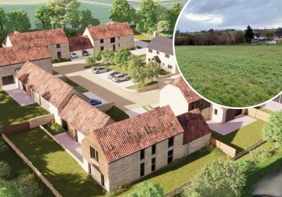 How the new homes, on land at Martock, inset, could look. Pictures: Orme/Grass Roots/Somerset Council