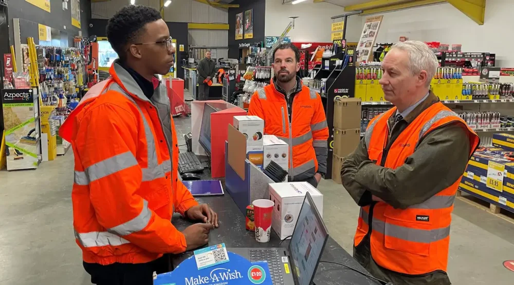 MP Gideon Amos met staff and management at Bradfords in Taunton