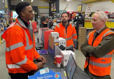 MP Gideon Amos met staff and management at Bradfords in Taunton