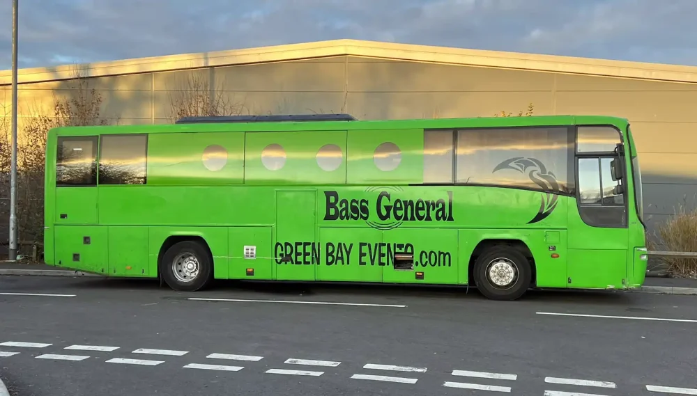 Martin Dickson's Bass General bus is well known on the streets of Glastonbury