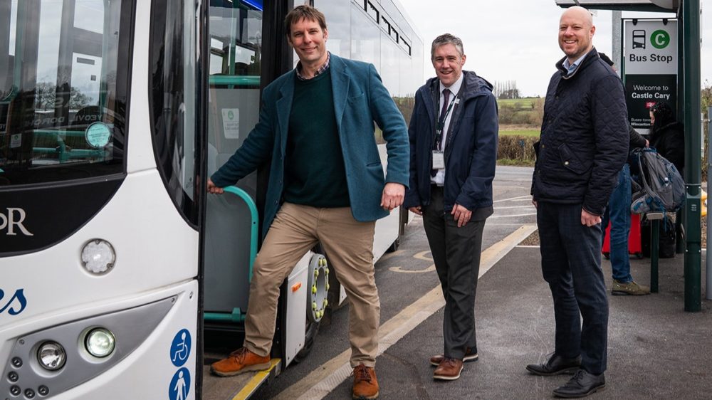Councillor Richard Wilkins with Nicholas Reid from GWR and Peter Fairey from South West Coaches Ltd Picture: GWR