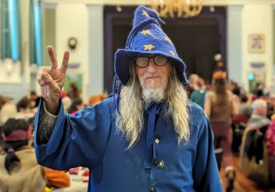 The EDM pays tribute to Ray 'Merlin' Rutter, the Glastonbury wizard. Picture: Normal for Glastonbury