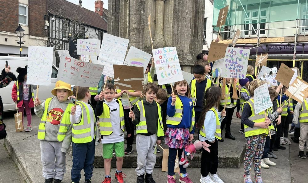 The children were cheered on by passersby Picture: Glastonbury Town Council/St John's