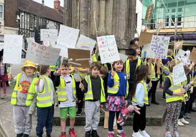The children were cheered on by passersby Picture: Glastonbury Town Council/St John's