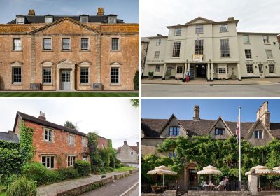 Clockwise from top left: The Newt, the Grosvenor Arms, The Old Bell Hotel and the Manor House