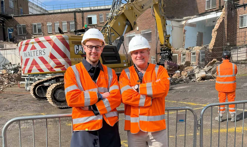 Yeovil MP Adam Dance, left, and Cllr Mike Rigby at the Glovers Walk demolition. Picture: Somerset Council