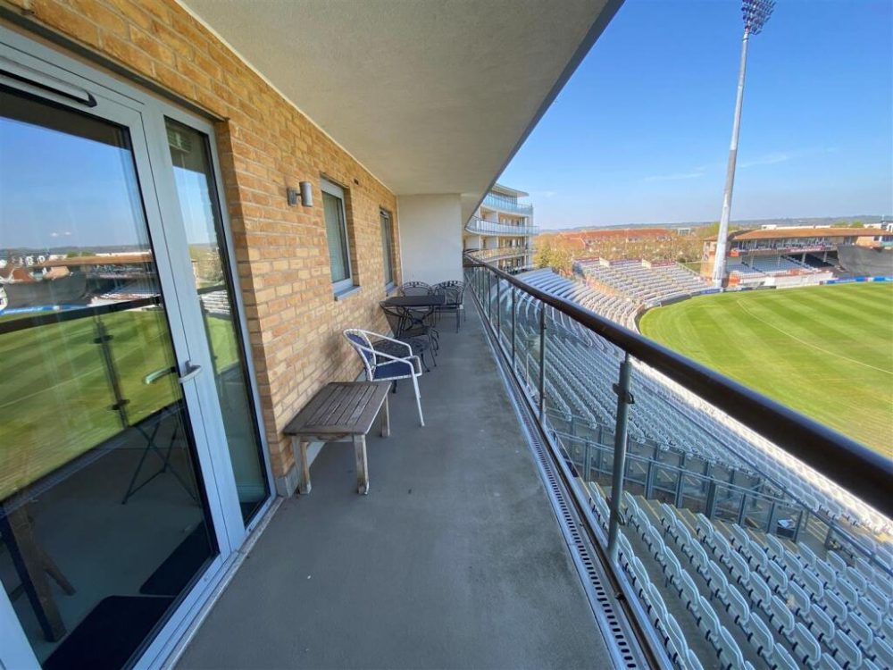 The apartment boasts a private balcony with views of the County Ground in Taunton