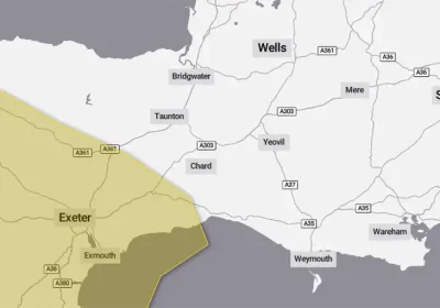 A weather warning for the south west on Good Friday and Easter Saturday. Picture: Met Office