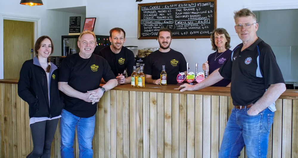 The Harry's Cider team in the new taproom at Long Sutton, near Langport