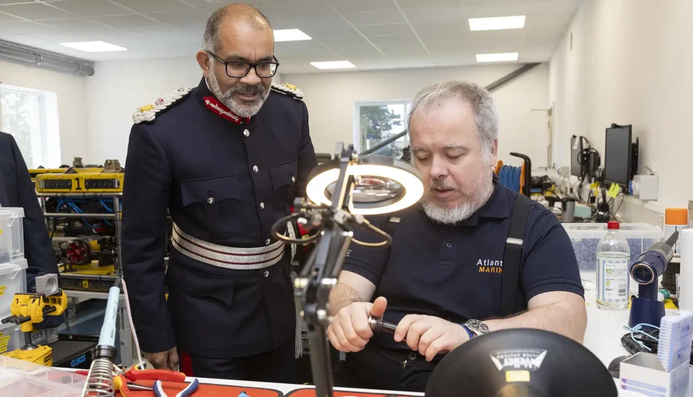Lord-Lieutenant of Somerset, Mohammed Saddiq, during a visit to Atlantas Marine in Yeovil