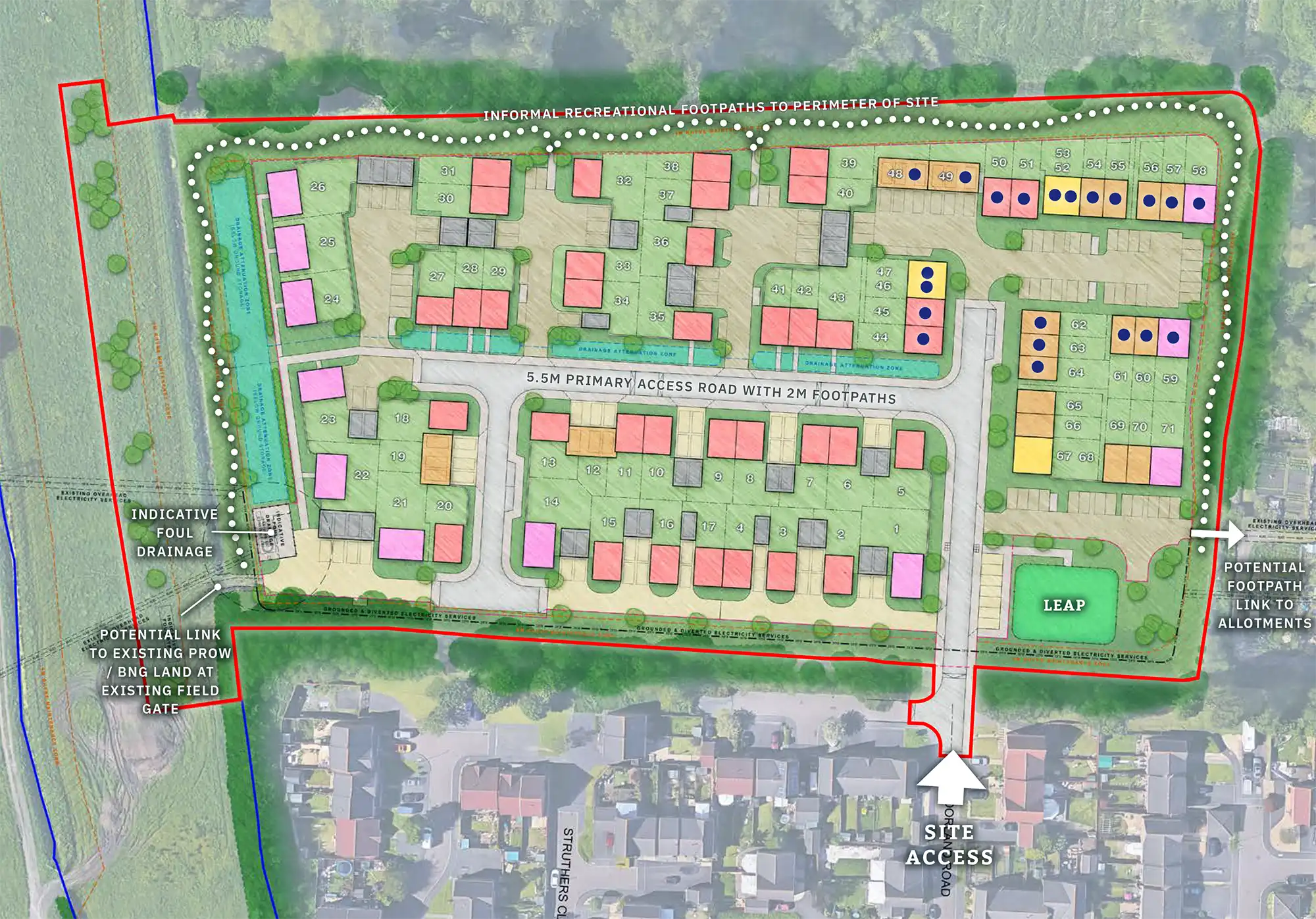 The homes would be developed on land off Moorland Road, Street. Pictures: Angus Meek Architects/Somerset Council