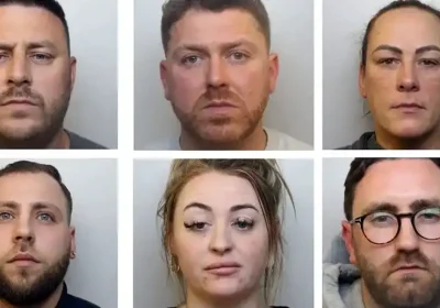 The six - clockwise from top left; Thomas Beasley, Harry Dyer, Rachael Beer, Joel Powis, Courtney Feltham and Devon Feltham - have been jailed for a total of more than 60 years. Picture: Avon & Somerset Police