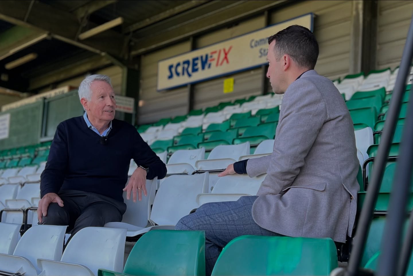 Stuart Robbins sitting down with Jack Killah from the BBC to speak about his first days as interim chairman Picture: Yeovil Town FC