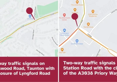 Where the lights will be in Taunton on Thursday. Pictures: Somerset Council