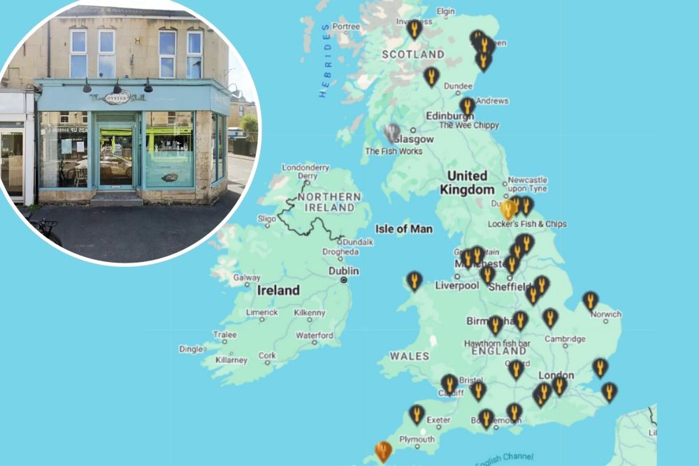 The Oyster Shell in Bath, pictured inset, makes the top 40 chip shop list. Pictures: NFFF/Google