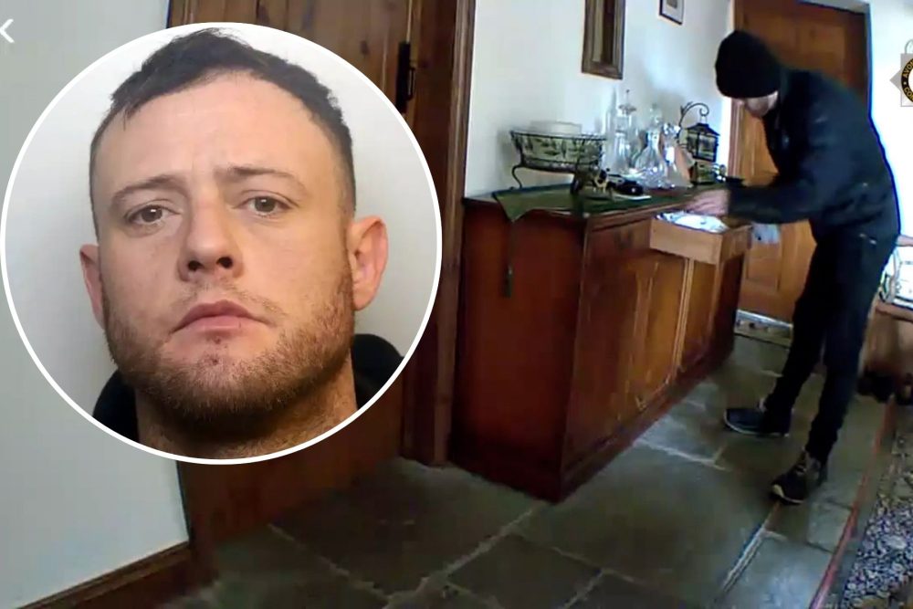 Thomas Wilkinson, inset, was caught on camera during a burglary at Peasmarsh, near Ilminster. Pictures: Avon & Somerset Police