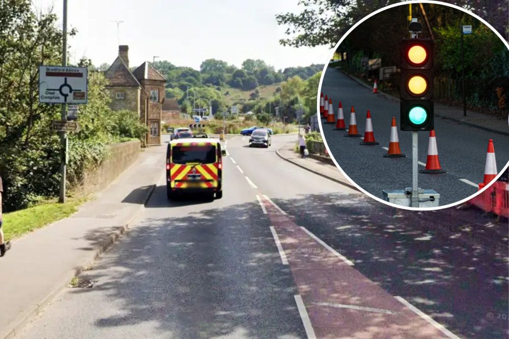 Temporary traffic lights are in place on the A30 Sherborne Road at Babylon Hill, Yeovil. Picture: Google