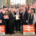 Wellington rail campaigners with Lord Hendy and MPs Gideon Amos and Richard Foord