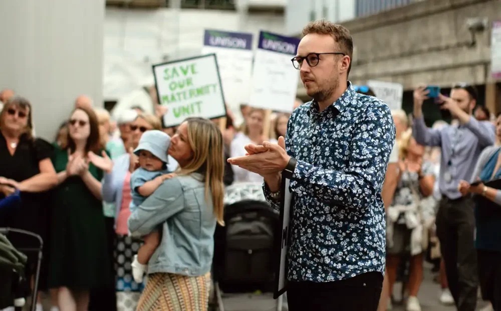 Yeovil MP Adam Dance at a recent demonstration against the closure of maternity services at the town hospital
