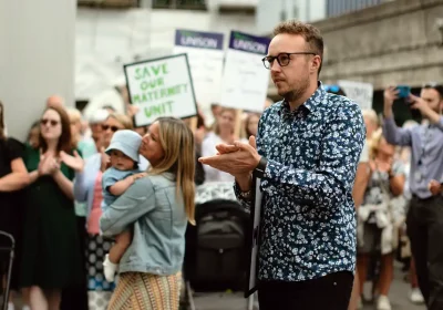 Yeovil MP Adam Dance at a recent demonstration against the closure of maternity services at the town hospital