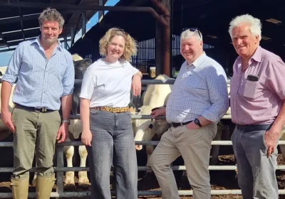 Frome and East Somerset MP Anna Sabine with fellow MP Alistair Carmichael and members of the Mounty family in Wanstrow