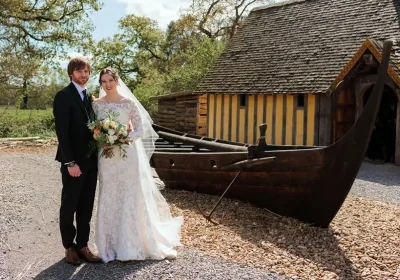 The recreated Saxon Longhouse provides a different backdrop for a wedding