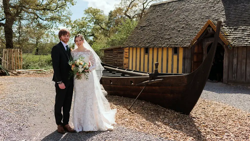 The recreated Saxon Longhouse provides a different backdrop for a wedding