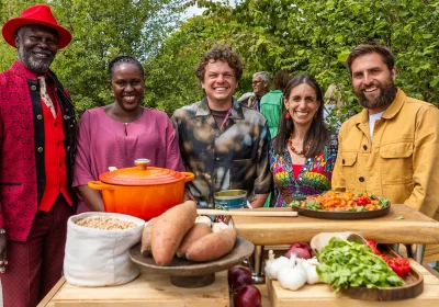 Levi Roots, with Butler & Parker and others at the launch of the Garden of the Future. Picture: Gates Archive/Emma Jacobs