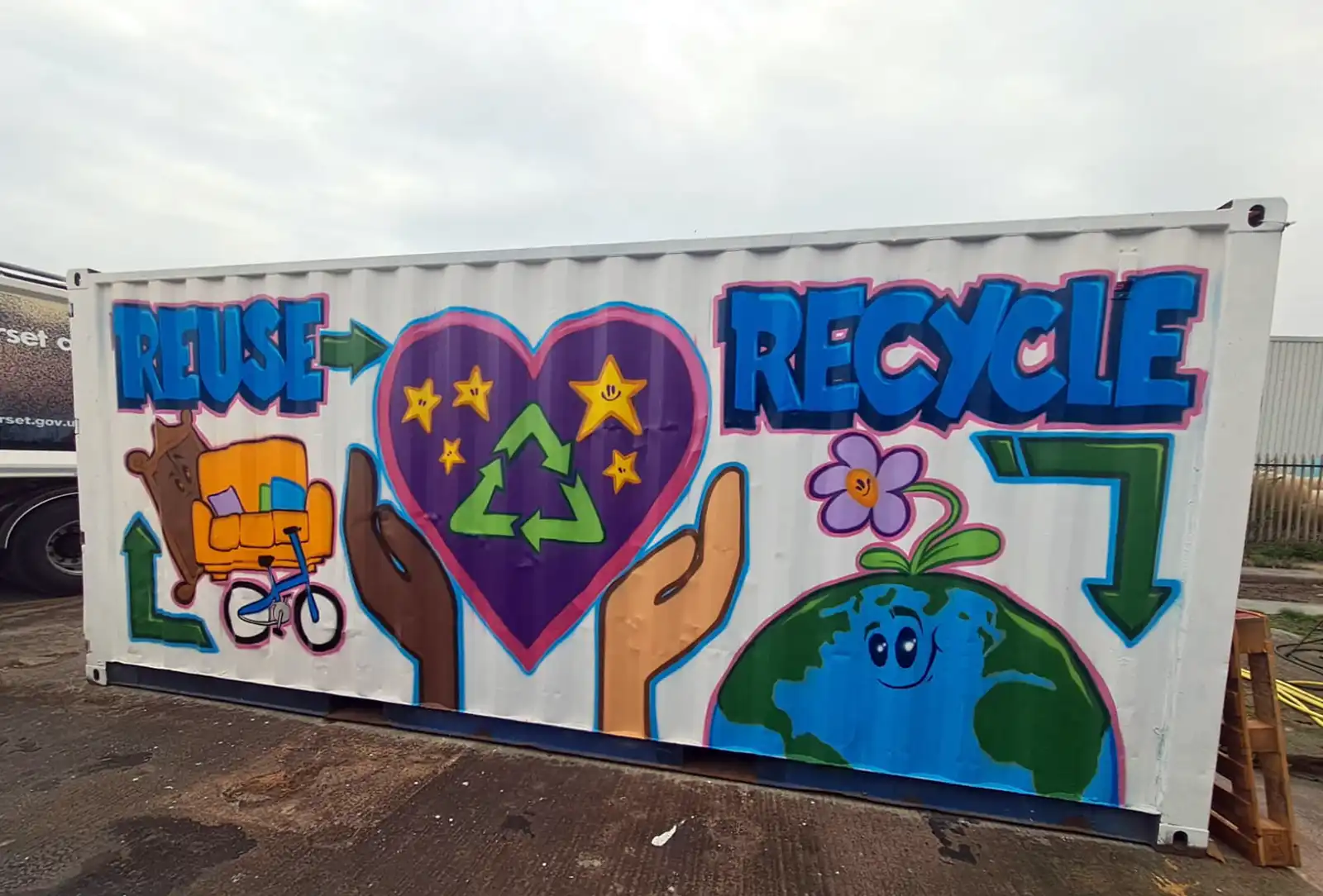 The finished artwork on the container, in Bridgwater