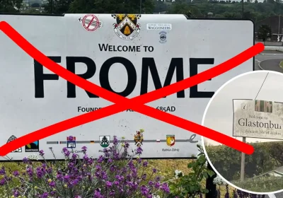 Signs for Frome and Glastonbury have appeared in mysterious places in recent weeks. Pictures: FTC/Facebook