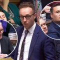 Yeovil MP Adam Dance, centre, addressed Sir Keir Starmer, left, as health secretary Wes Streeting, right, looked on. Pictures: Parliament TV