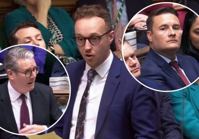 Yeovil MP Adam Dance, centre, addressed Sir Keir Starmer, left, as health secretary Wes Streeting, right, looked on. Pictures: Parliament TV