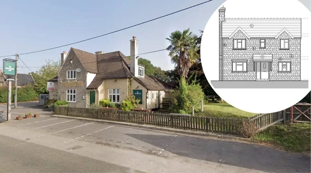 The house could be built in the beer garden of the Podymore Inn, at Podimore. Pictures: Google/CPC/Somerset Council