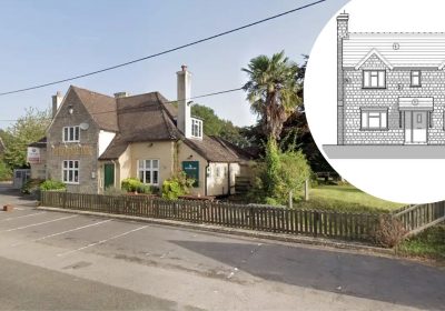 The house could be built in the beer garden of the Podymore Inn, at Podimore. Pictures: Google/CPC/Somerset Council