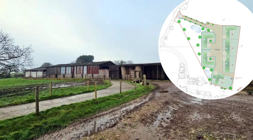 The six homes would replace agricultural buildings on the Batcombe farm, which would be demolished. Pictures: Brimble Lea/Somerset Council