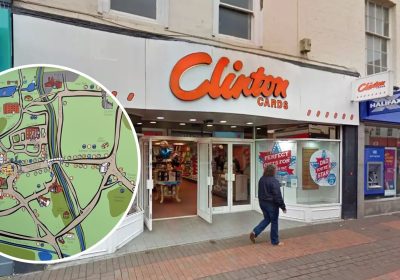The illustrated map has been installed on the former CLinton Cards shop in Bridgwater. Pictures: Google/BTC