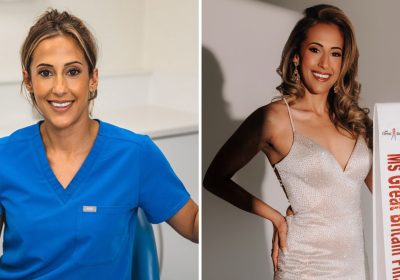 From plaque to pageants: Rafina is using Ms Great Britain to highlight women's oral health. Picture (left): Leo / LTHP