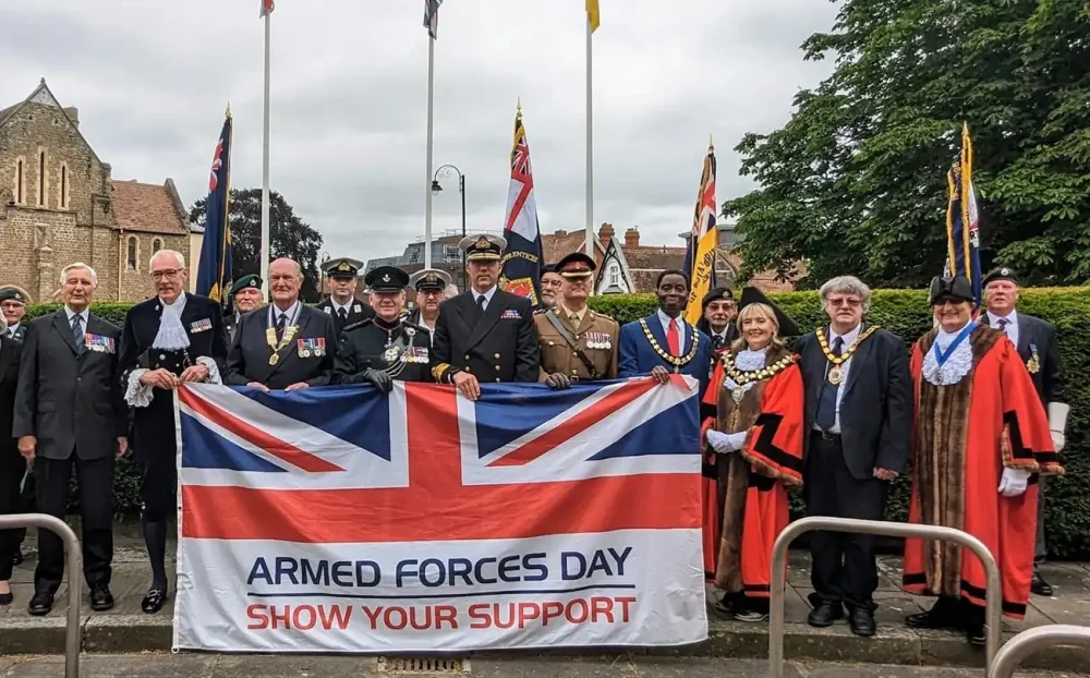 Dignitaries and officials at the raising of the flag in 2024. Picture: Taunton Town Council