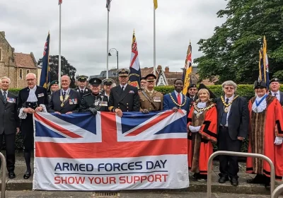 Dignitaries and officials at the raising of the flag in 2024. Picture: Taunton Town Council