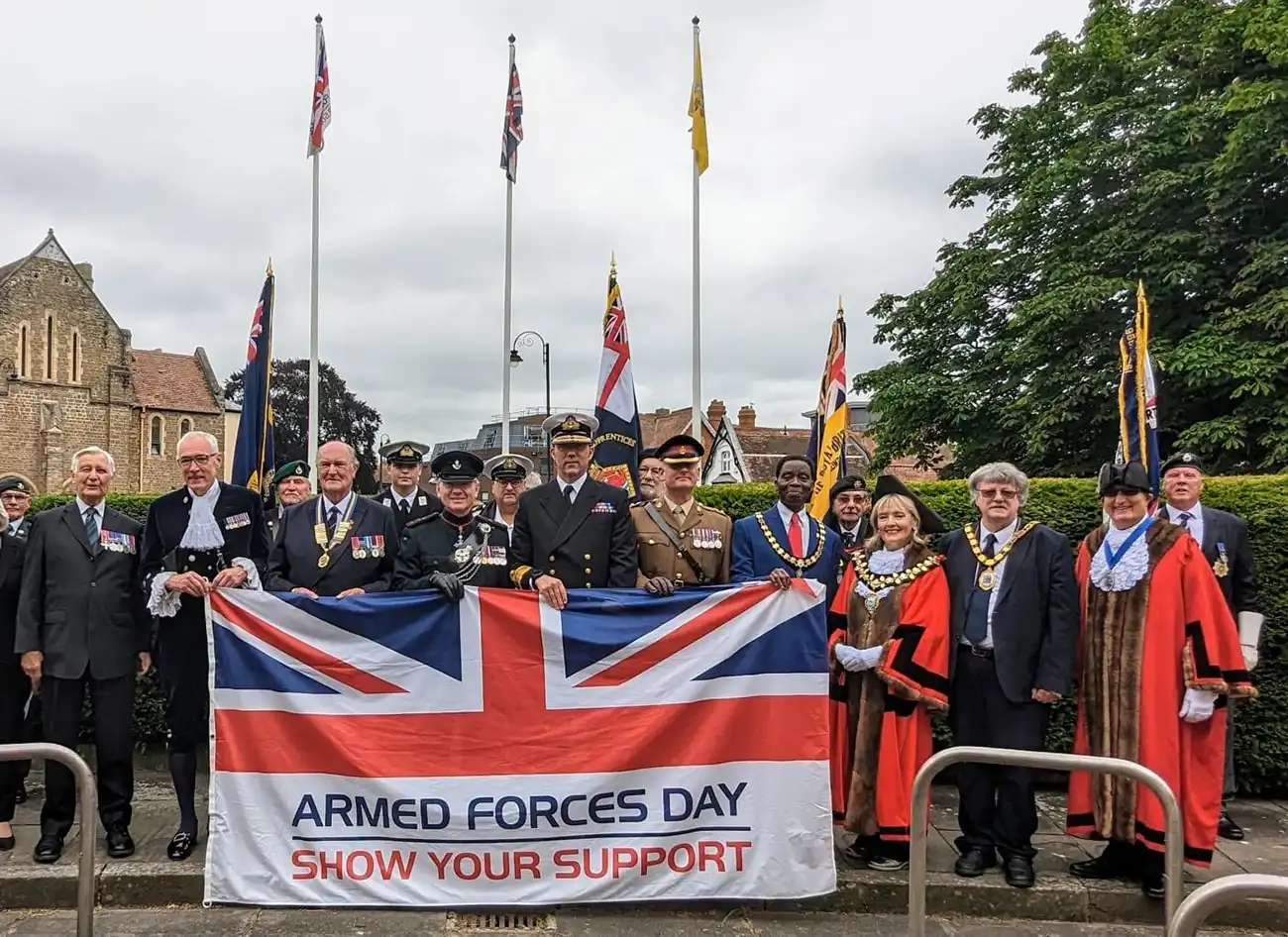 Dignitaries and officials at the raising of the flag in 2024. Picture: Taunton Town Council