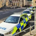 The damaged police cars outside the Bath police station. Picture: Avon & Somerset Police