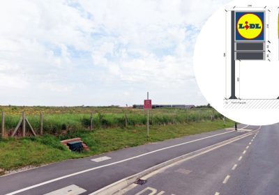 Two 'flagpole' signs are among those set to be installed at the new Lidl near Bridgwater. Pictures: Google/Whittam Cox/Somerset Council