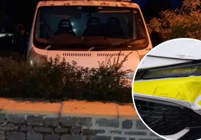 The van crashed into a wall after ramming police cars and fleeing officers. Pictures: Avon & Somerset Police